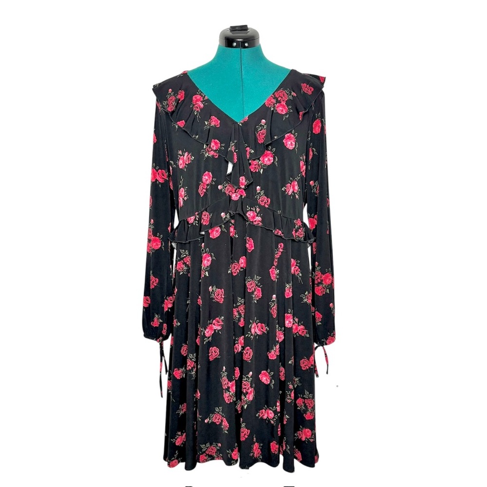 Torrid Floral Black and Red Jersey Dress